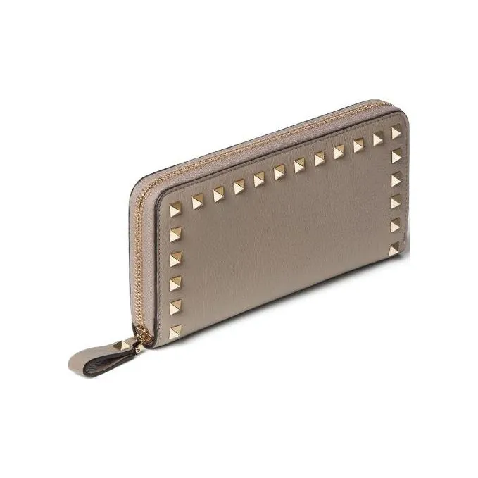 Valentino Rockstud Grain Calfskin Wallet Women's Dove Gray-2