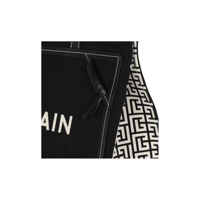 BALMAIN B ARMY Cotton With Calfskin Tote Bag, Shopping Bag, Handbag Women's Black-4
