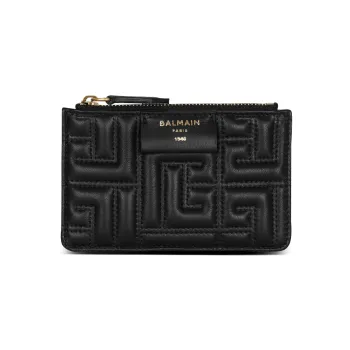 BALMAIN 1945 Lambskin Card Clip Card Holder Women's Black