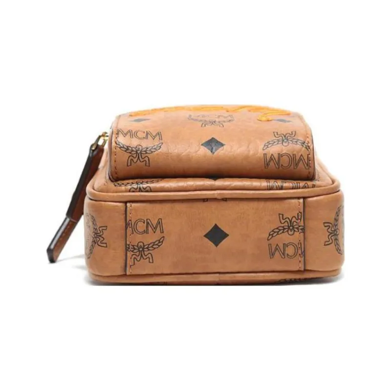 MCM Berlin Visetos Leather Paneled Canvas Shoulder Bag Crossbody Bag Mini Unisex Brown Cognac-3