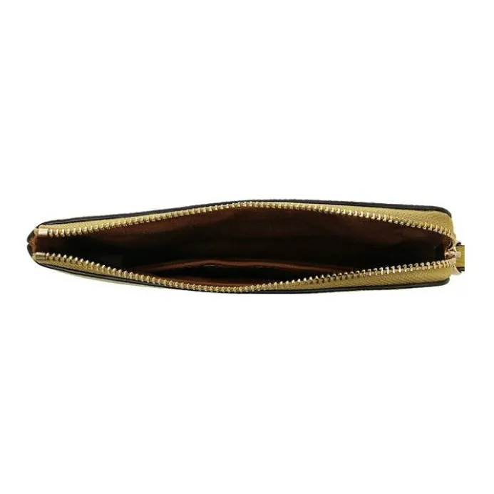 COACH Wristlet Cross-Stitch Leather Wallet Card Holder Clutch Wrist Bag Women's Yellow Green-4