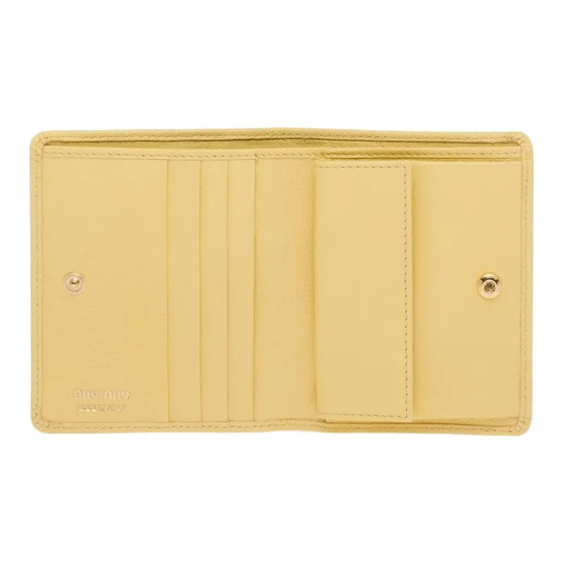 MIU MIU Leather Wallet Small Size Women's Yellow-3