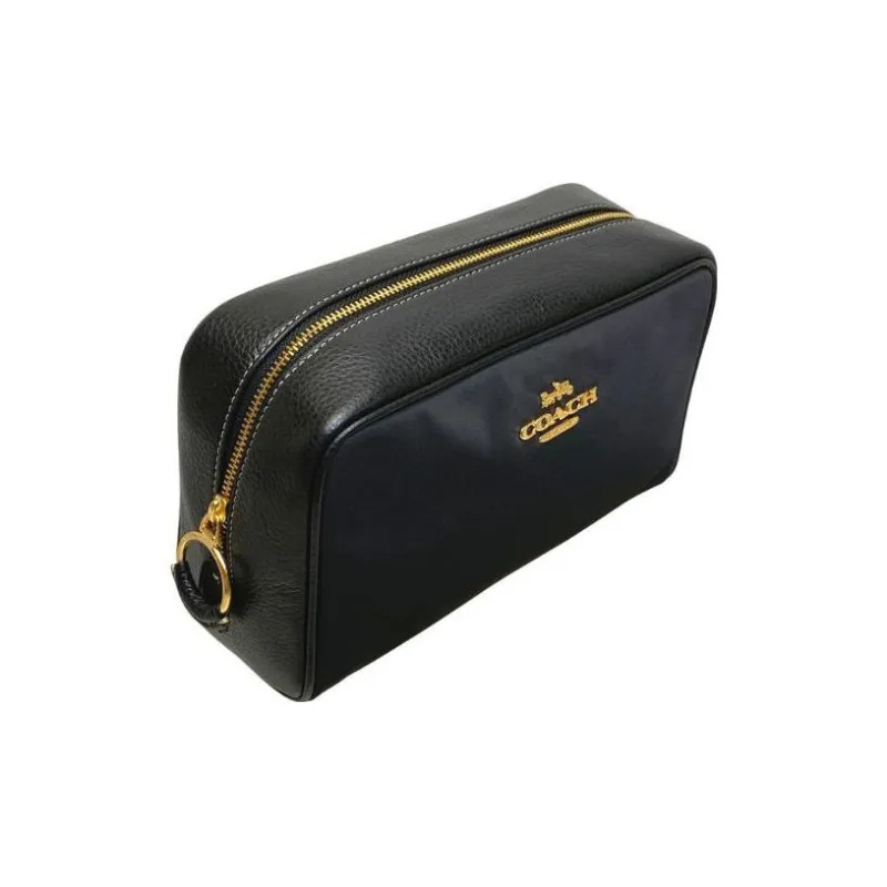 COACH Ellis Recycled Nylon Twill Refined Pebbled Leather Clutch Makeup Bag Women's Black-2