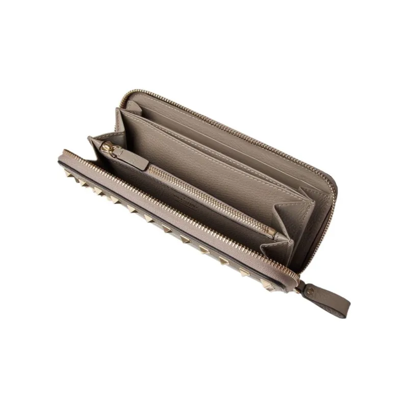 Valentino Rockstud Grain Calfskin Wallet Women's Dove Gray-3