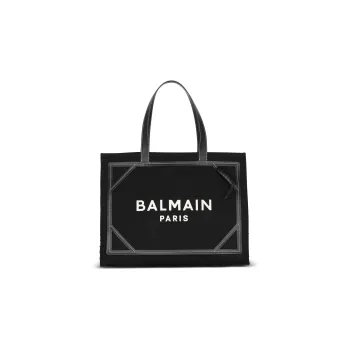 BALMAIN B ARMY Cotton With Calfskin Tote Bag, Shopping Bag, Handbag Women's Black