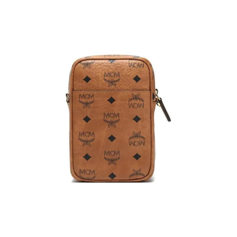 MCM Berlin Visetos Leather Paneled Canvas Shoulder Bag Crossbody Bag Mini Unisex Brown Cognac-2