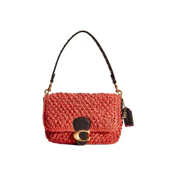 COACH Soft Tabby Straw Woven Leather Wine God Bag Handbag Shoulder Bag Women's Orange