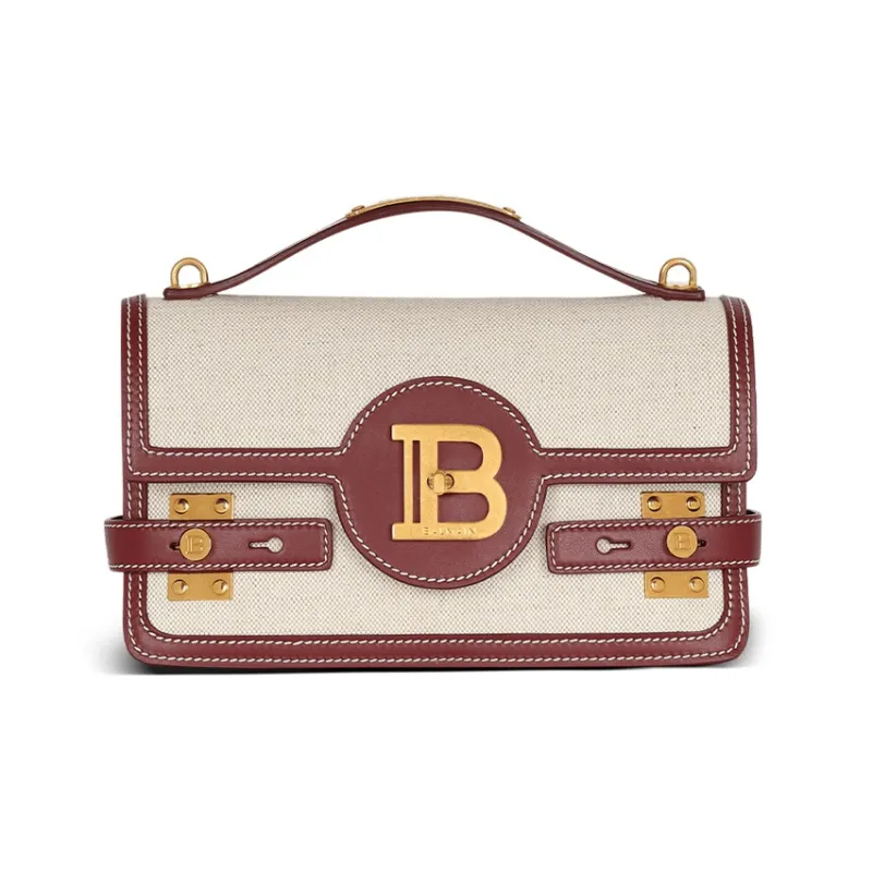 BALMAIN B BUZZ Canvas Leather Canvas Bag, Shoulder Bag, Crossbody Bag, Handbag Women's Beige-0