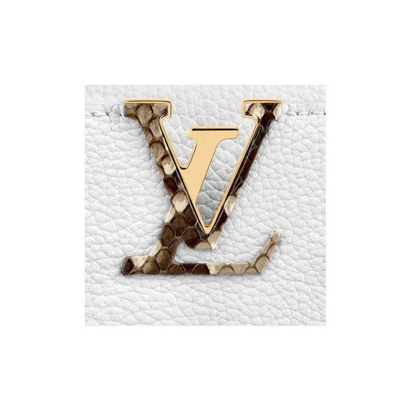 LOUIS VUITTON Capucines Python Skin Trim Kapustin Handbag Shoulder Bag Crossbody Bag Mini Women's Candy Color/White-4