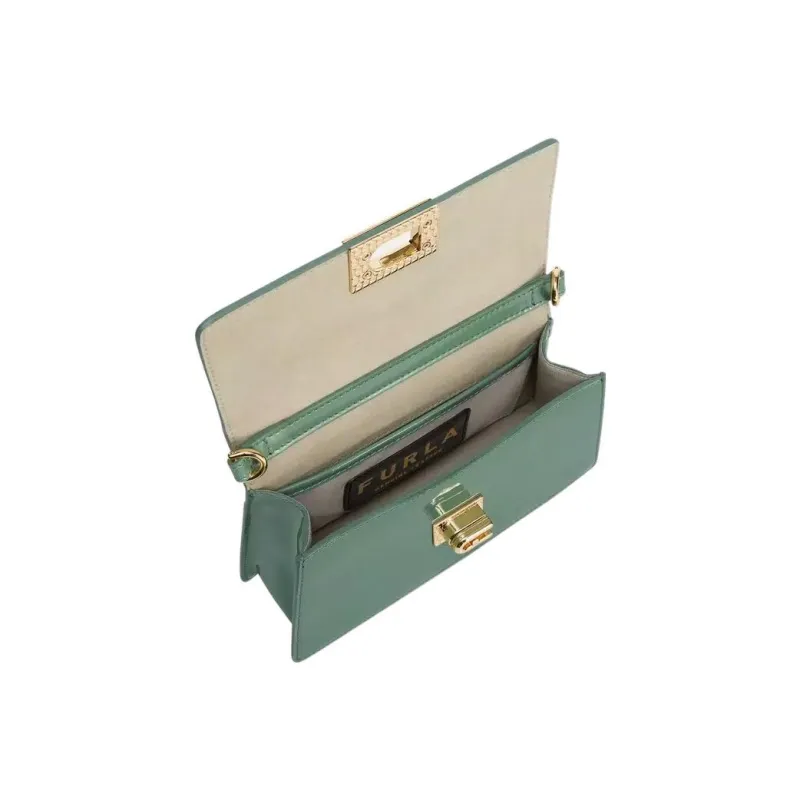 Furla Shiny Leather Crossbody Bag Shoulder Bag Women's Olive Green-5