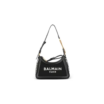 BALMAIN B ARMY Cotton With Calfskin Handbag, Shoulder Bag Women's Black