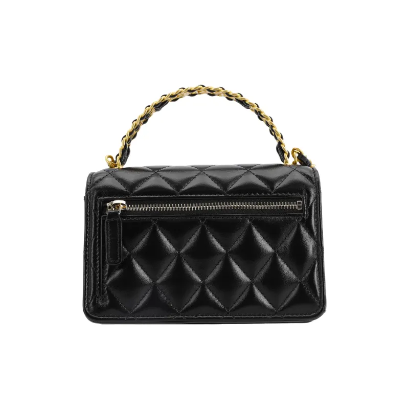 CHANEL 23P SS Glossy Leather Chain Bag, Handbag, Shoulder Bag, Crossbody Bag Trumpets Women's Black-2