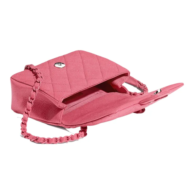 CHANEL Grain Embossed Litchi Grain Calfskin Mini Square Flap Bag With Shoulder Strap, Crossbody Bag Women's Pink-2