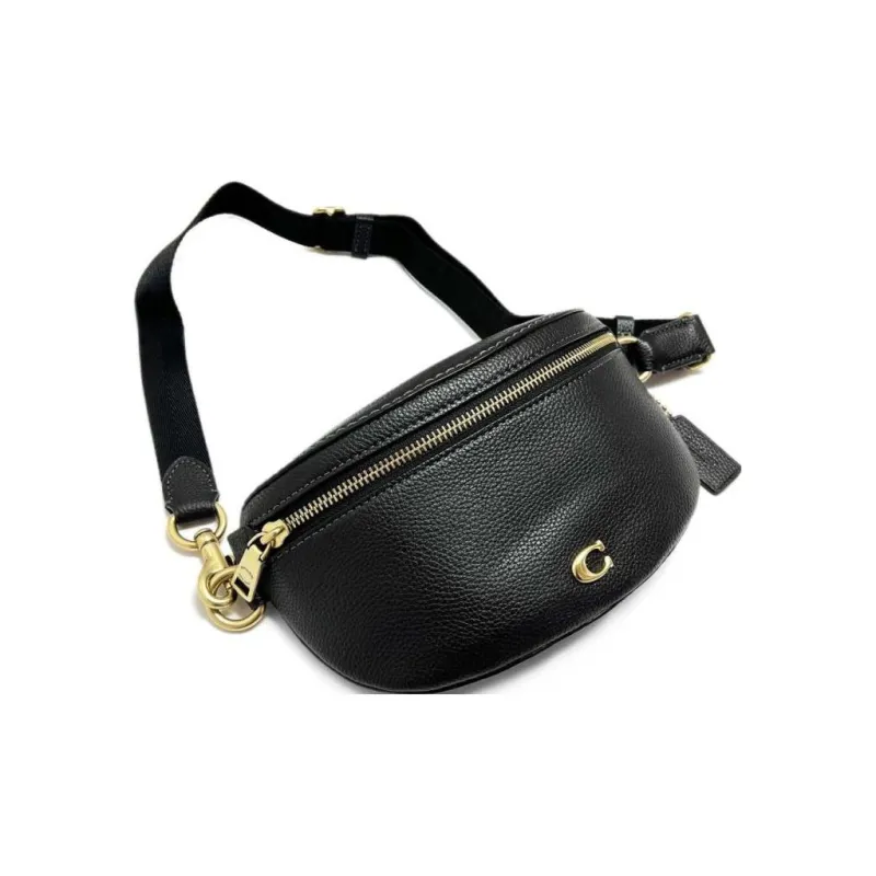 COACH Pebbled Leather One Shoulder Crossbody Fanny Pack Mini Women's Black-2