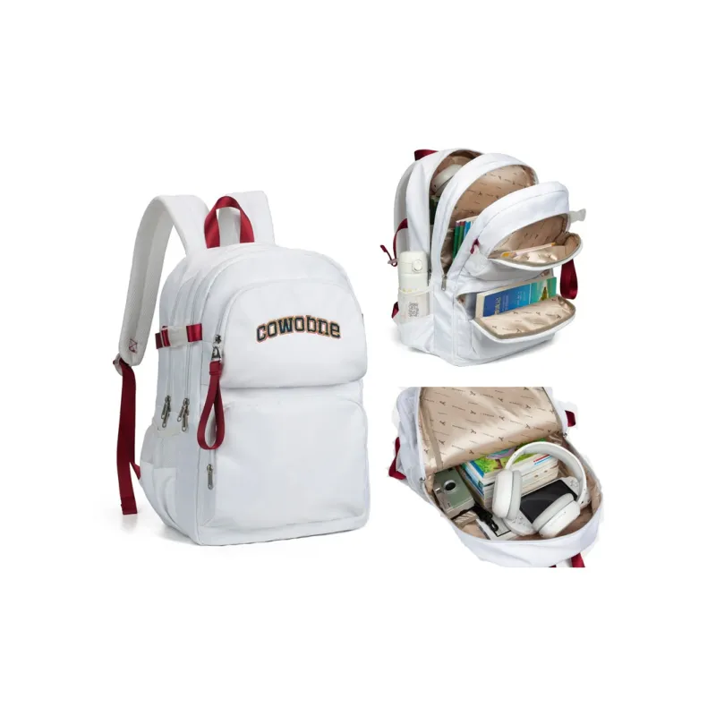 COWBONE Nylon Laptop Backpack Medium Size Unisex White Red-2