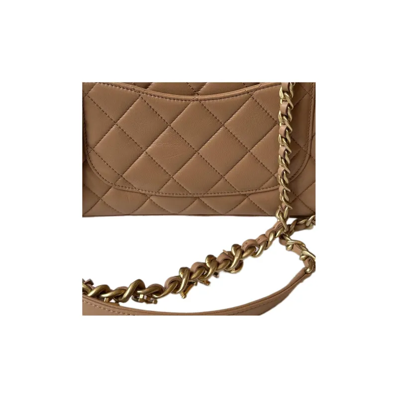 CHANEL Sheepskin Flap Bag, Shoulder Bag, Crossbody Bag Medium Size Women's Caramel-3