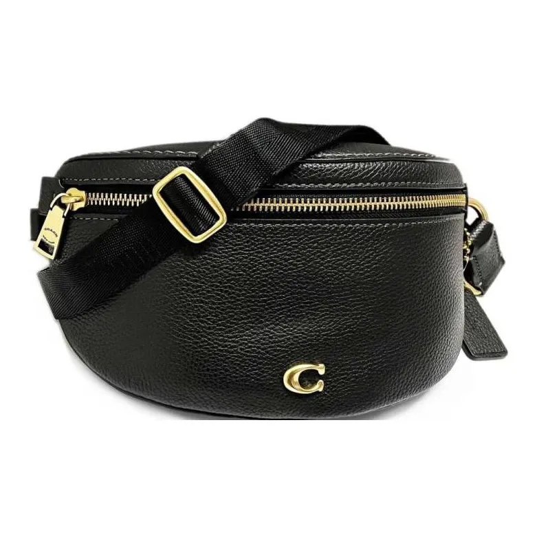 COACH Pebbled Leather One Shoulder Crossbody Fanny Pack Mini Women's Black-3