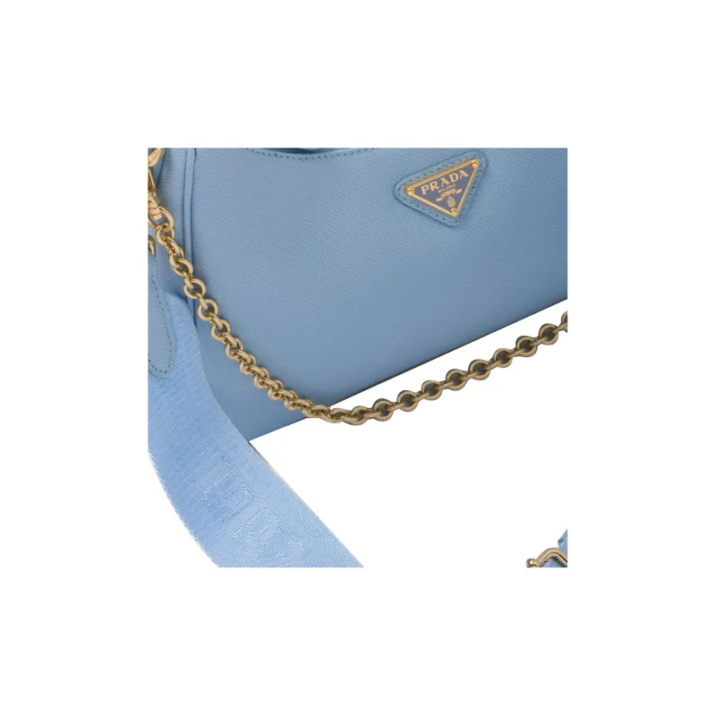 PRADA Re-Edition Saffiano Leather Nylon Crossbody Bag Shoulder Bag Women's Light Blue-4