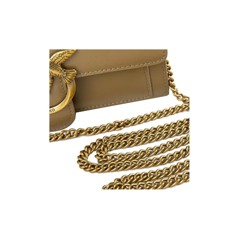 PINKO Cow Leather Money Clip Card Wallet Bird Bag Shoulder Bag Crossbody Bag Women's Olive-4