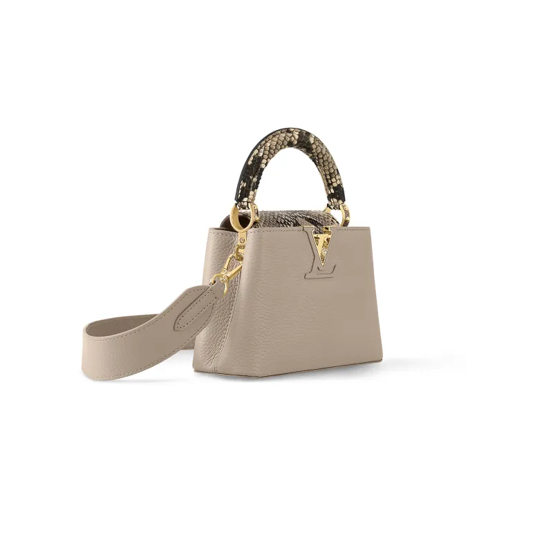 LOUIS VUITTON Capucines Leather With Python Skin Accents Capusin Shoulder Crossbody Handbag Mini Women's Elephant Gray-2