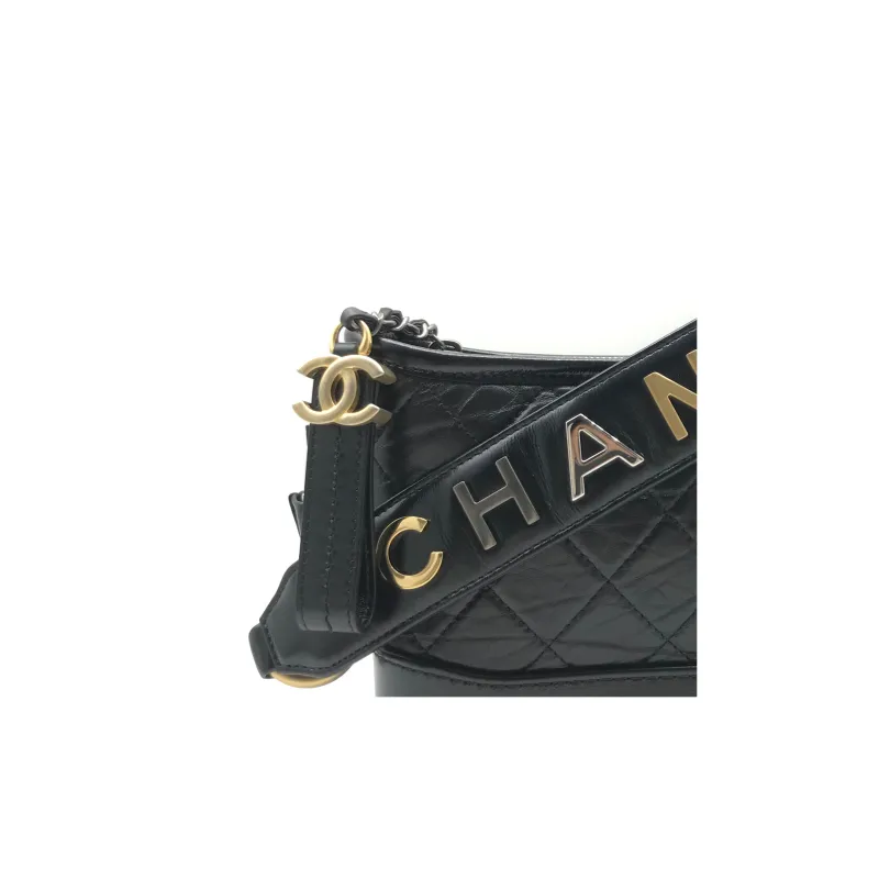 CHANEL Gabrielle Calfskin Shoulder Bag, Crossbody Bag Trumpets Women's Black-3