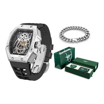 JINLERY Spider Collection Automatic Mechanical Movement Silicone Strap Watch Men's Watches Cut-Out Dial