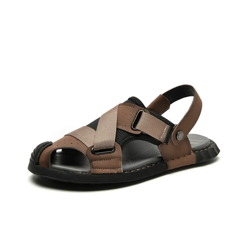 HLA Beach Sandals Men Gray/Brown-4