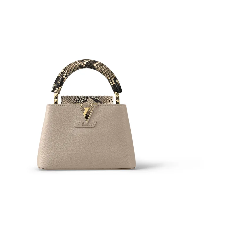 LOUIS VUITTON Capucines Leather With Python Skin Accents Capusin Shoulder Crossbody Handbag Mini Women's Elephant Gray-1