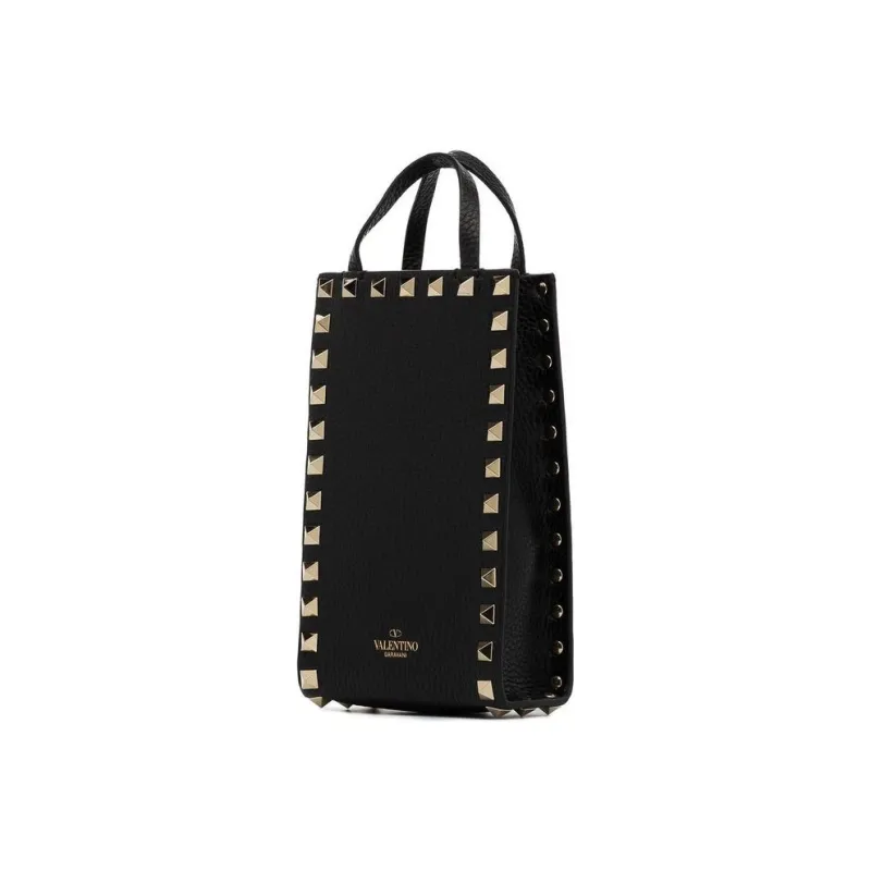 Valentino Leather Cell Phone Pouch Handbag Shoulder Bag Crossbody Bag Women's Black-4