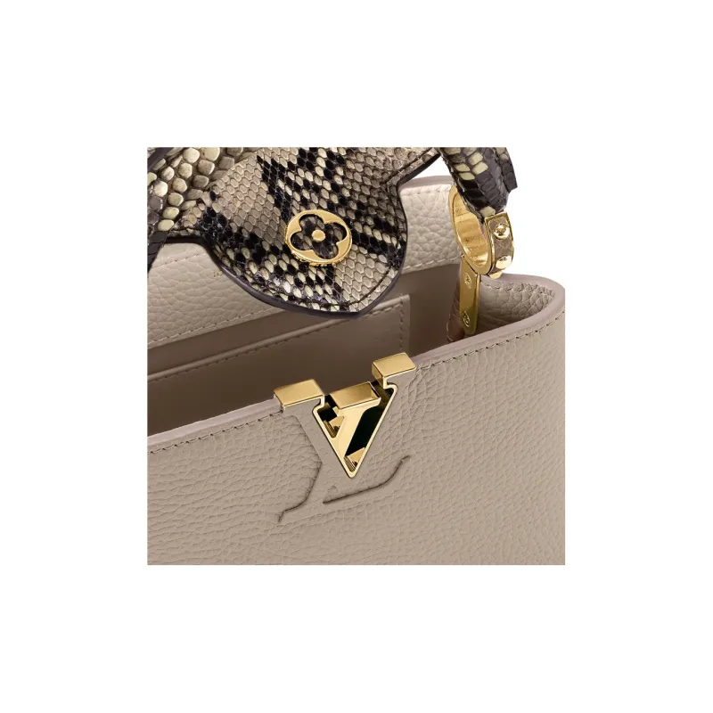 LOUIS VUITTON Capucines Leather With Python Skin Accents Capusin Shoulder Crossbody Handbag Mini Women's Elephant Gray-5