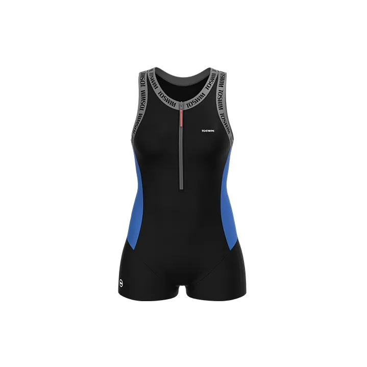 TOSWIM One Piece Square Neck Swimsuits Women's Gray Blue Letter-1