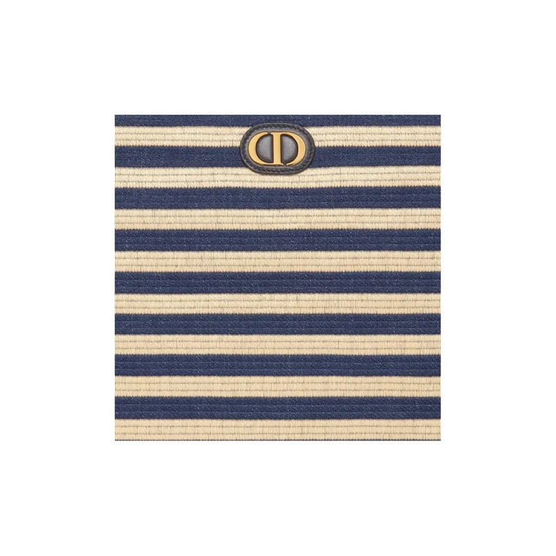 DIOR Caro Raffia Grass Clutch Large Size Women's Natural/Denim Blue-4