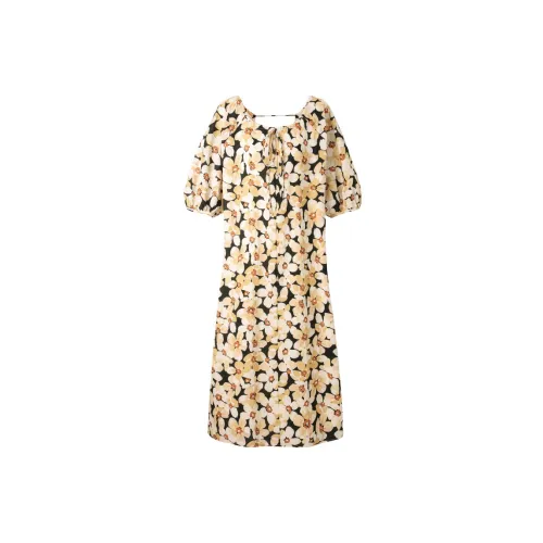 YESWOMEN Short Sleeved Dresses Women's Warm Sun Yellow Floral