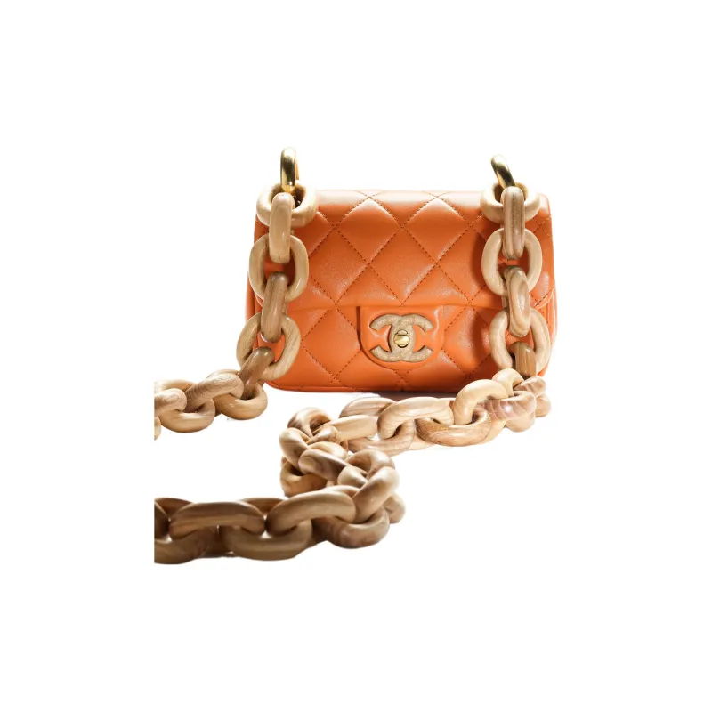 CHANEL Lambskin & Ash Wood Flap Bag, Shoulder Bag, Crossbody Bag Women's Orange-2