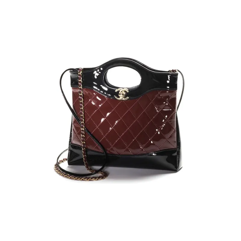 CHANEL Calf Patent Leather Shoulder Bag, Crossbody Bag, Handbag Mini Women's Burgundy/Black-1