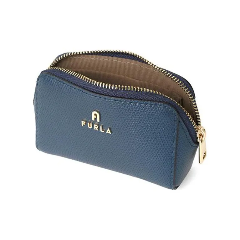 Furla Brava Camelia Leather Clutch Makeup Bag Small Size Women's Blue-2