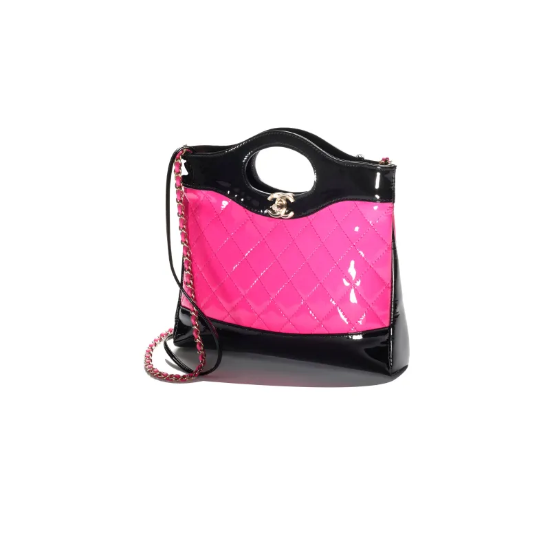 CHANEL Calf Patent Leather Shoulder Bag, Crossbody Bag, Handbag Mini Women's Pink/Black-1