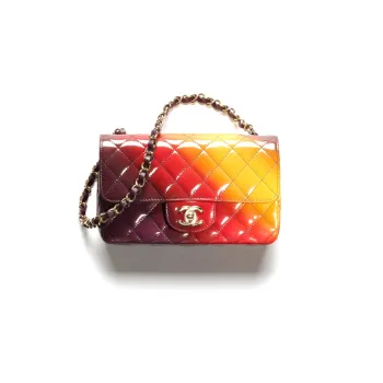 CHANEL Calf Patent Leather Flap Bag, Shoulder Bag, Crossbody Bag Women's Red/Yellow/Dark Purple