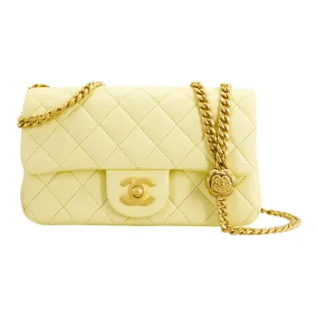 CHANEL Classic Flap CF Sheepskin Chain Bag, Shoulder Bag, Crossbody Bag Mini Women's Yellow