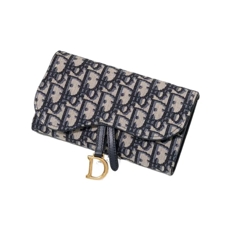 DIOR Saddle Canvas Bag Wallet Women's Denim Blue-2