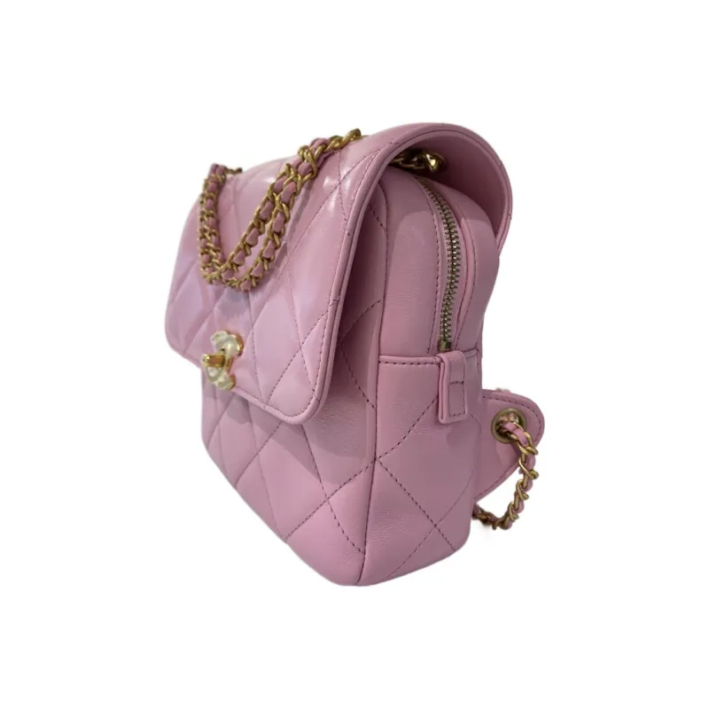 CHANEL 23P SS Sheepskin Backpack Women's Pink-3