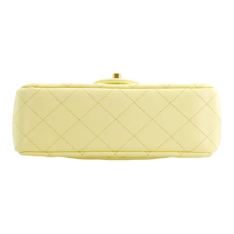 CHANEL Classic Flap CF Sheepskin Chain Bag, Shoulder Bag, Crossbody Bag Mini Women's Yellow-3