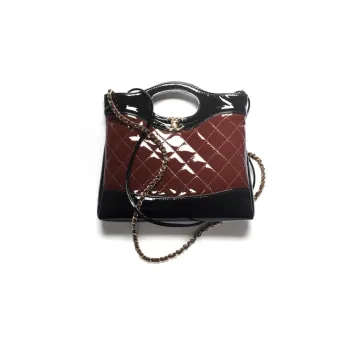 CHANEL Calf Patent Leather Shoulder Bag, Crossbody Bag, Handbag Mini Women's Burgundy/Black