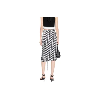MO&CO Casual Long Skirts Women's Black White Plaid