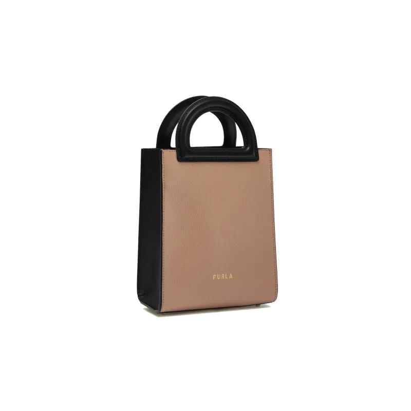Furla Grained Leather Bucket Bag Handbag Shoulder Bag Crossbody Bag Mini Women's Black/Beige-1