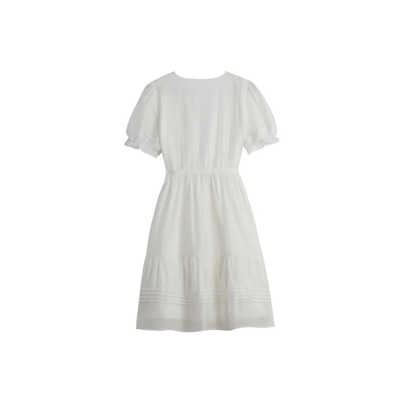 HUULOB Short-Sleeved Dresses Women's White-1