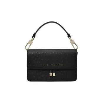 Chylak Ostrich Grain Embossed Leather Portable Crossbody Bag Shoulder Bag Women's Black