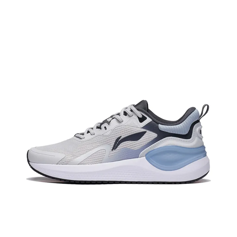LiNing Slip Resistant, Abrasion Resistant, Breathable Low Top Running Shoes Men's Gray White Blue-0