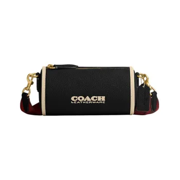 COACH Barrel Pebbled Leather Cylinder Bag Shoulder Bag Crossbody Bag Large Size Women's Black