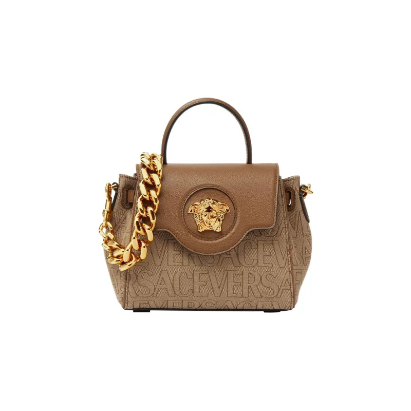 VERSACE La Medusa Cow Leather Shoulder Bag Crossbody Bag Handbag Small Size Women's Brown-0